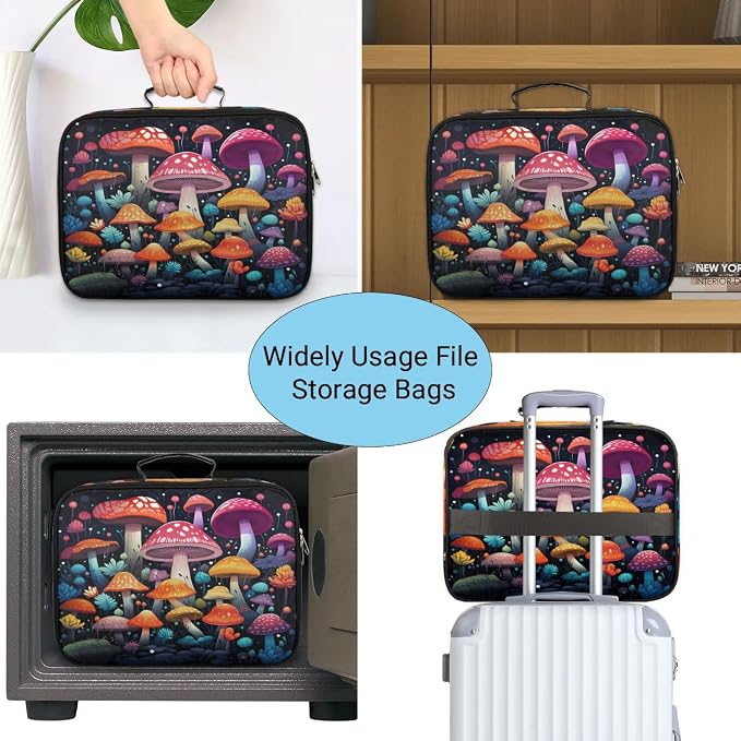 File Organizer Beautiful Mushrooms Document Organizer with Handle Portable File Organizer Bag Home Travel Storage Bags for Files Laptop Certificates - Image 7