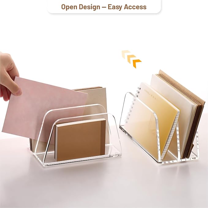 YUXUN Acrylic Mail Organizer,2 Sections Vertical Desk Organizer,Clear Envelope Holder Bill Organizer Letter Sorter for Mail,Envelope,Bill,Notebook,Post-it Note for Home,Office,Classroom - Image 4
