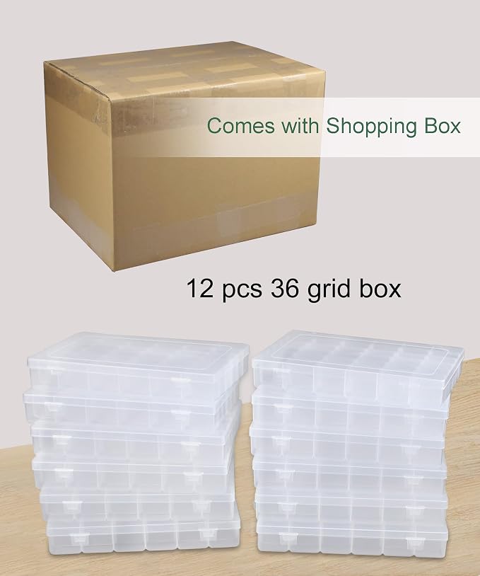 12 Pack 36 Grids Bead Organizers Plastic Organizer Box with Dividers 3600 Tackle Boxes Organizer Clear Box Organizers Compartment Storage Container - Image 2