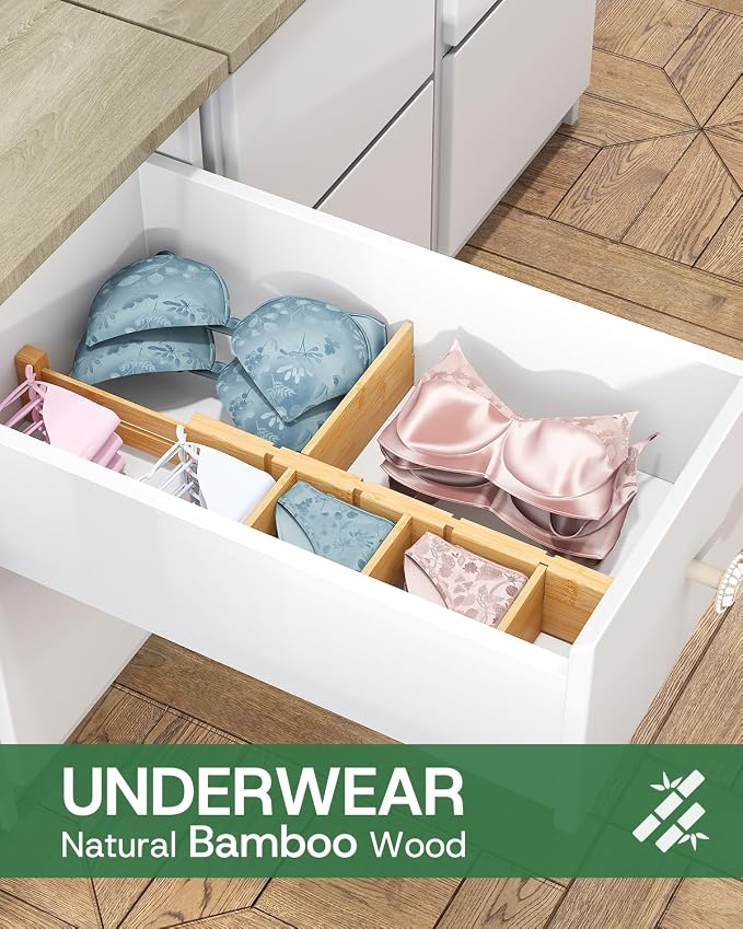 kiplant Bamboo Drawer Dividers - Adjustable Drawer Dividers for Kitchen, Clothes, Closet & Office - 8 Pack with Inserts, 13.8-18.8 Inches, Non-Slip Silicone Ends - Image 7