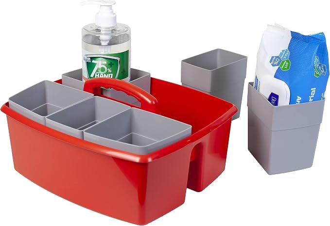 Storex Large Classroom Caddy with Cups, 13 x 11 x 6.575 Inches, Red, Case of 2 (00981A02C) - Image 7