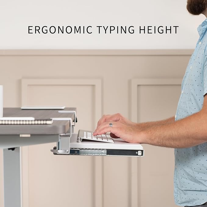 VIVO Small Keyboard Tray, Under Desk Pull Out with Extra Sturdy C Clamp Mount System, 20 (26 Including Clamps) x 11 inch Slide-Out Computer Platform Drawer, White, MOUNT-KB05ES-W | Keyboard Tray for Typing, Slide Out Platform, Extra Sturdy C-Clamp Moun... - Image 3