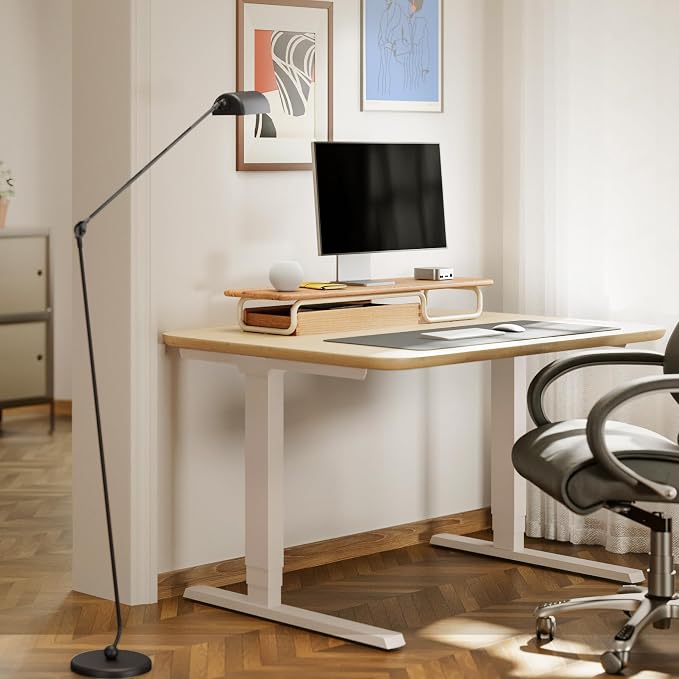 Fenge Solid Wood Monitor Stand Riser with Large Drawer Storage, Oak | Fully Assembled, 37.4W x 9.8D x 4.8H, Holds up to 110 lbs, Minimalist Home Office Desk Setup - Image 8