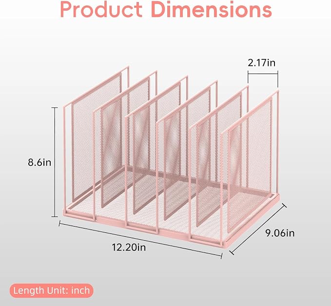 File Organizer for Desk, 5-Section Vertical File Sorter, Paper Holder Organizer Standing Metal File Folder for Office Home Classroom, Pink - Image 2