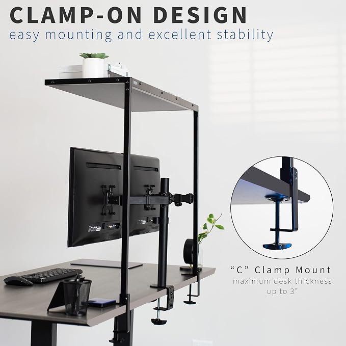 VIVO Large 42 inch Clamp-on Overhead Desk Shelf, Raised Desktop Organizer, Elevated Workstation Accessory Platform, Black, DESK-SHELF42-OB - Image 5