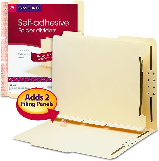 Smead Self-Adhesive Folder Divider, 1" Twin Prong Fastener, Letter Size, Manila, 25 per Pack (68025) - Image 8