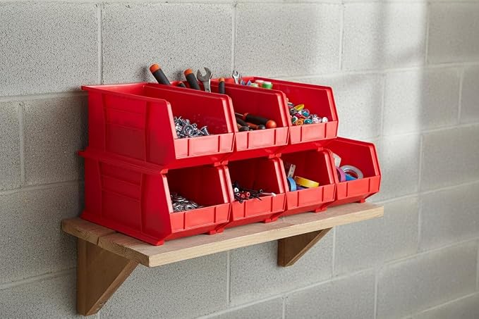 HE HUDSON EXCHANGE 15" x 8" x 7" (6 Pack) Plastic Stackable Storage Bin, Red - Image 2