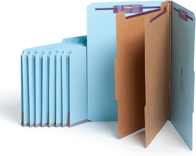 Smead Pressboard Legal Size File Folders with SafeSHIELD Fasteners, 2 Dividers, 2" Expansion, Office Folders, Paper Holder, Blue, 10 per Box (19030) by SMEAD