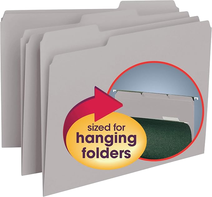 Smead Interior File Folder, 1/3-Cut Tab, Letter Size, Gray, 100 per Box, Expandable File Folders for Filing Cabinet - Image 2