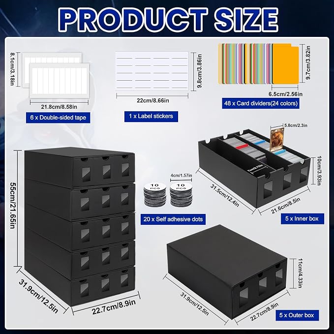 AOBOPLE Card Storage Box,15000+ Cardboard Trading Card Boxes with 48 Card Dividers,Labels and Tape,Bulk Card Storage for MTG TCG PTCG Commander Display - Image 2