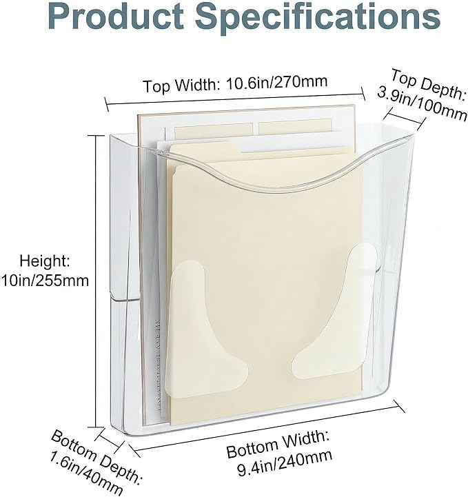 6-Pocket Clear Wall Mount File Organizer for Office, Vertical Hanging Document Paper Folder Holder for Home, Letter Size Mail Sorter, Transparent Magazine Literature Rack with Mounting Hardware - Image 6