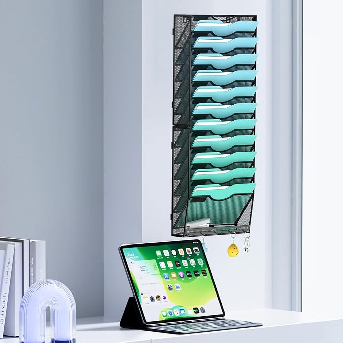 Gawerk 13-Tier Wall File Organizer Hanging Wall File Holder Wall Mount Paper Folder Organize - Image 2