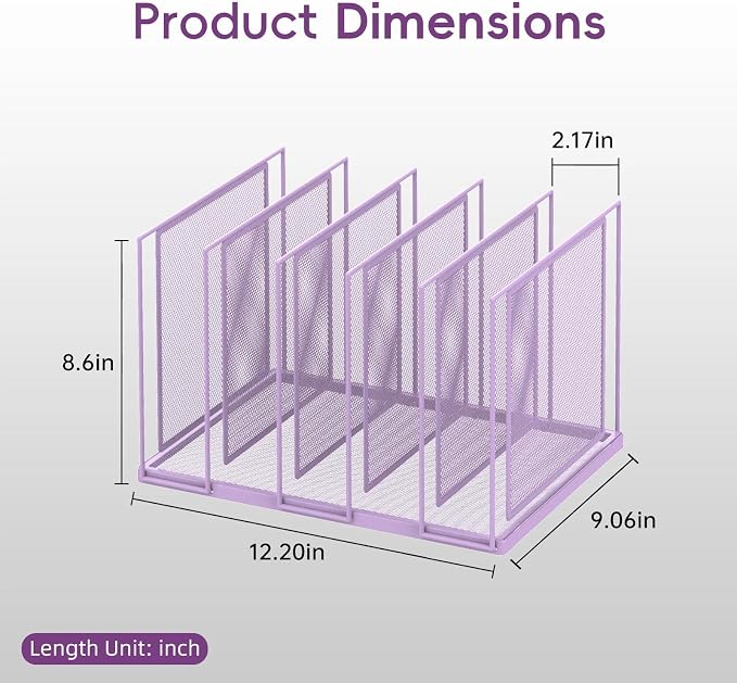 File Organizer for Desk, 5-Section Vertical File Sorter, Paper Holder Organizer Standing Metal File Folder for Office Home Classroom, Purple - Image 2