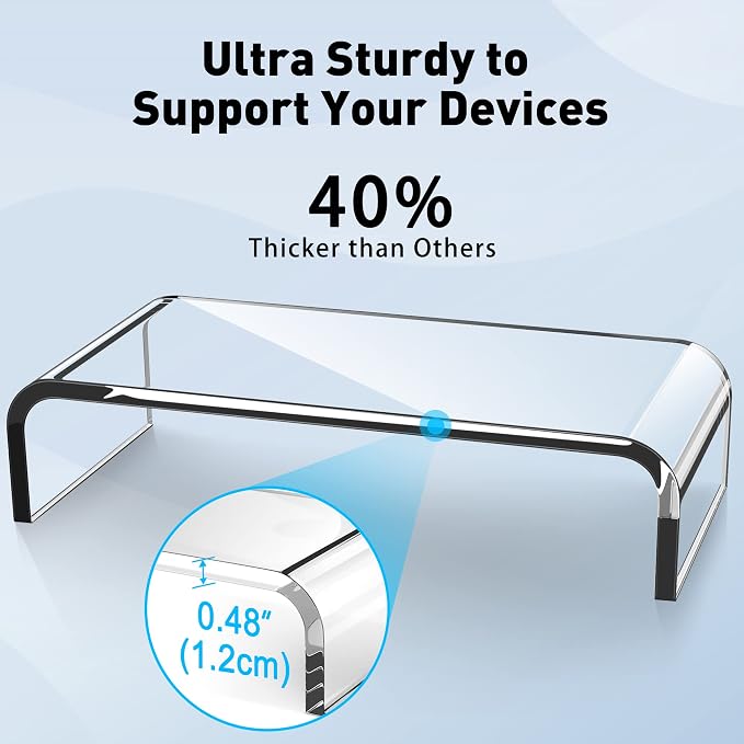AboveTEK Acrylic Monitor Stand, Premium Large Monitor Riser 20 inch, Crystal Clear Acrylic Computer Stand Laptop Desk Stand for Home Office Printer TV Screen Keyboard Storage - Image 4