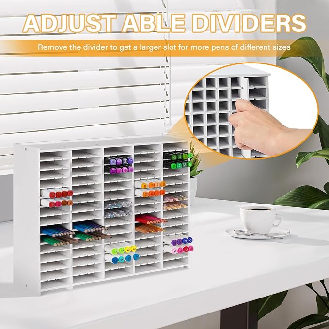 Marker Organizer,300 Slots Marker Storage Organizer with Divider | Marker Holder,Adjustable Marker Rack for Pens,Colored Pencils,Art Brushes,Home Office Art Room and Classroom Desk Organizer - Image 2