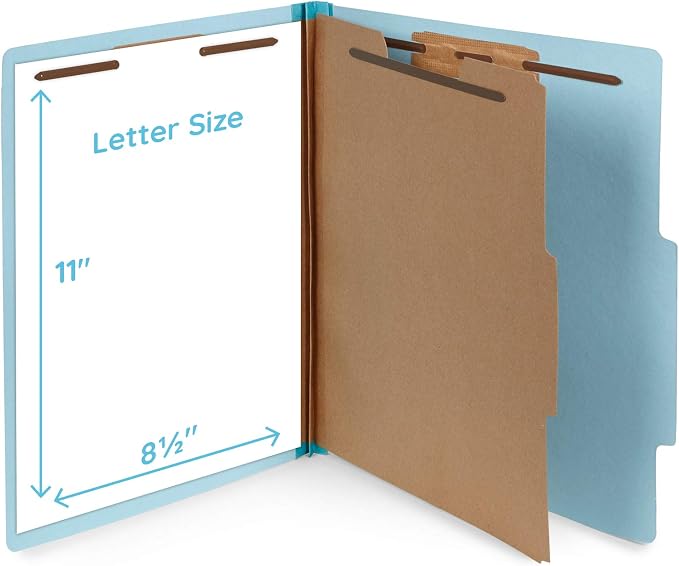 Blue Summit Supplies 30 Blue Classification Folders, 1 Divider, Letter | Heavy duty 25pt blue pressboard, 1 divider, 2 in expansion, 2 prong, holds 100+ sheets, medical and office files - Image 2