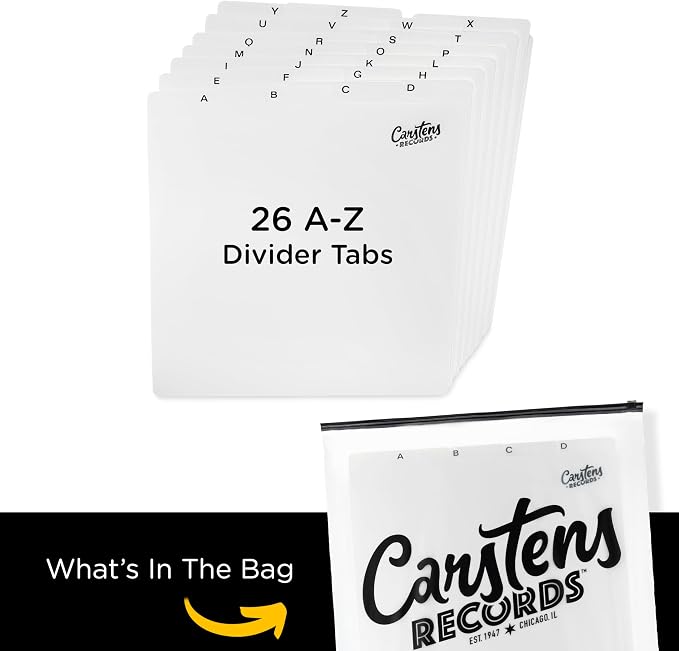 Carstens Records Heavy Duty Vinyl Album Dividers A-Z | 12" Organizers with Tabs | Pack of 26 White | Made in The USA | for Top Browsing - Image 4