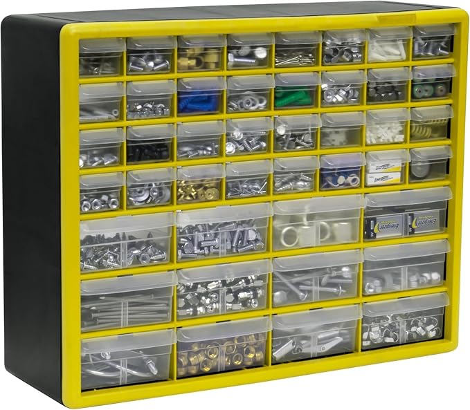 Akro-Mils 44-Drawer Plastic Storage Cabinet, 20"W x 6"D x 16"H, Yellow | Plastic Cabinet w/ Drawers for Garage Organization, Beads, Building Bricks Storage, Teacher Toolbox, Makeup Organizer, 10144 - Image 8