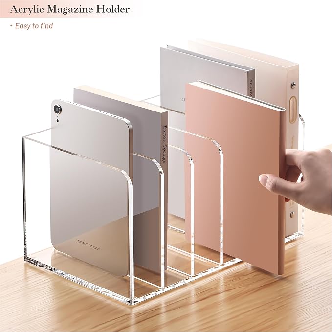 YUXUN Acrylic Magazine Holder,Clear Desk Organizer File Sorter for Notebook,Paper,Envelope,Magazine, Book Storage-Office/Home/Classroom Organization(6 Compartments,B5) - Image 5