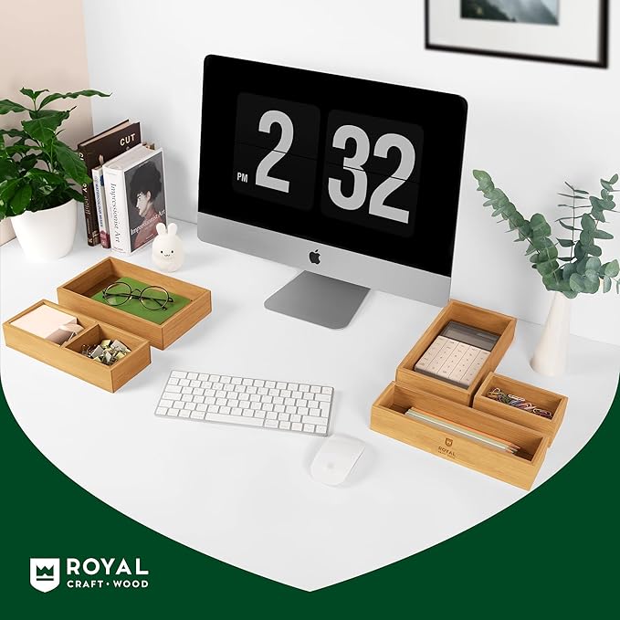 ROYAL CRAFT WOOD Premium Carbonized Bamboo Decorative Boxes - Drawer Organizer Set (5-Piece) – Wood Storage Boxes for Kitchen, Bathroom, Office & Makeup - Image 8