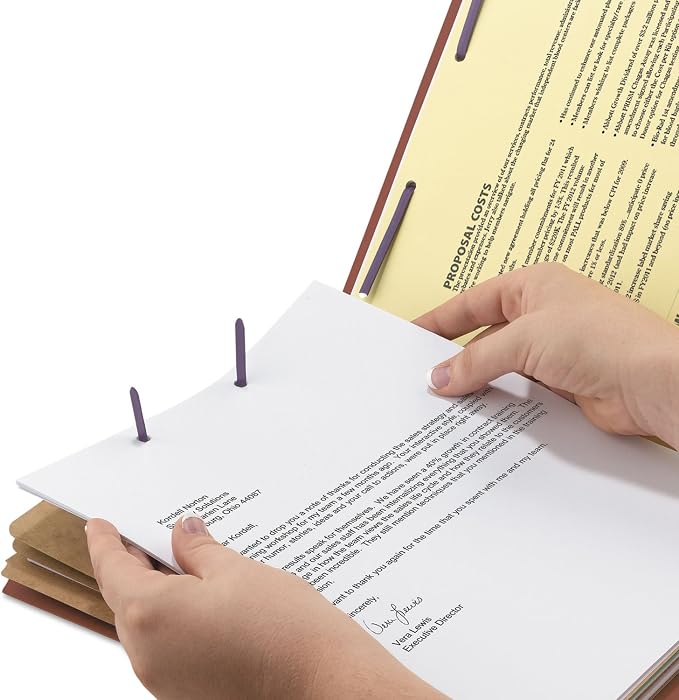 Smead 100% Recycled End Tab Pressboard Classification File Folder with SafeSHIELD Fasteners, 3 Dividers, 3" Expansion, Letter Size, Red, 10 per Box (26865) - Image 8