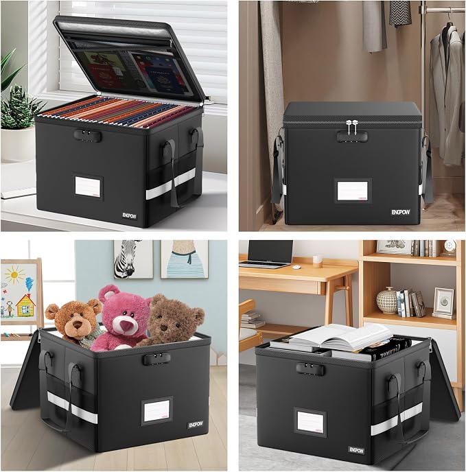 ENGPOW 5200°F Fireproof Document Box with Lock, Heat Insulated Collapsible File Storage Organizer with Handle, Portable Home Office File Cabinet for Hanging Letter/Legal Size Folder, Black - Image 7