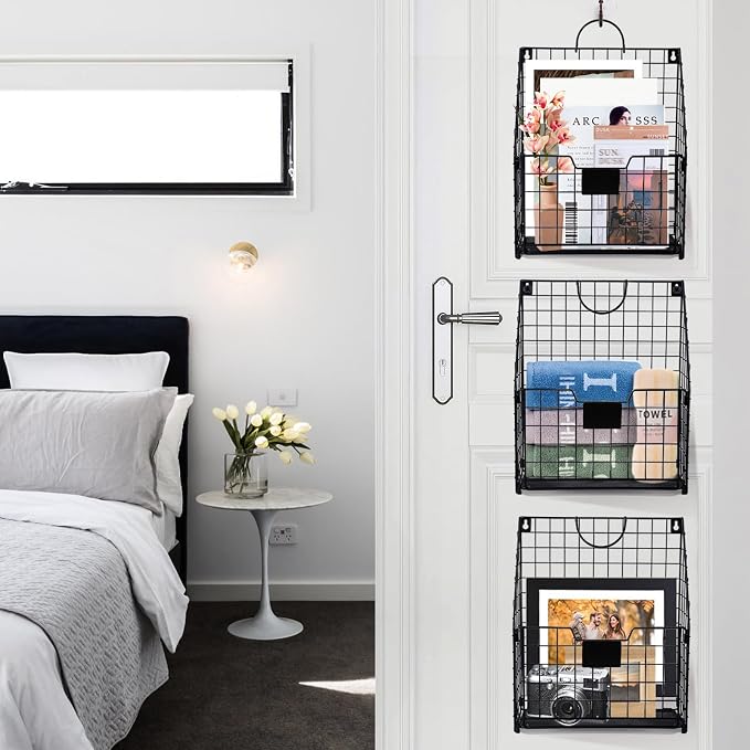 DILIBRA 4 Packs Hanging Wall File Organizer, Foldable Magazine File Holder | Wall Magazine Holder with Handle and Tag Slot, Metal Wall Mounted Mail Organizer Rack Folder Holder for Document Office Door - Image 5