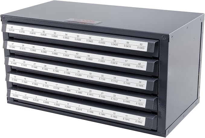 VEVOR Drill Bit Dispenser Cabinet, Five-Drawer Drill Bit Dispenser, 60-Compartment Drill Bit Organizer Cabinet, Drill Dispenser Organizer Cabinet Holder for Jobber Length Wire Gauge Sizes 1 to 60 - Image 11
