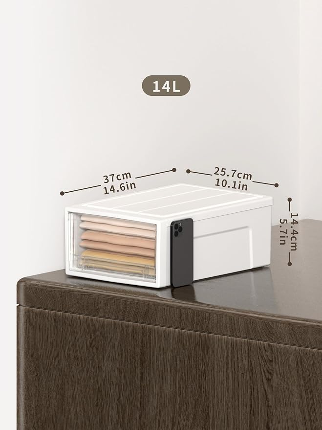 Cetomo 14L*3 Plastic Storage Drawers Unit, Office Desk Organizers, Drawer Organizer, Storage Box, Stackable Tower for Desktop, Bedroom, Dorm, Cosmetics, Durable PP, BPA Free, White & Clear, 14L-3 Pack - Image 3