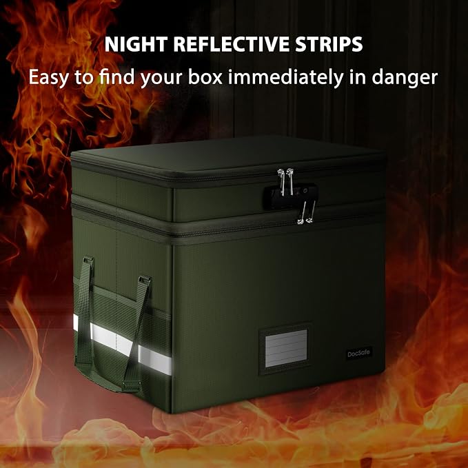 DocSafe File Box with Lock,Multi-Layer Fireproof Document Box Collapsible File Storage Organizer with Pockets/Handle,Portable Home Office Filing Cabinet for Hanging Letter/Legal Size Folders,Green - Image 7