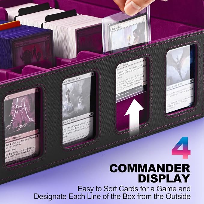 UAONO Trading Card Storage Box with Commander Display, Black Purple | 2400+ Deck Box for MTG with Removable Cover, Top Loaders Card Case Fits Magic TCG PTCG Sports Cards, 24 Dividers, 4 Stoppers - Image 2
