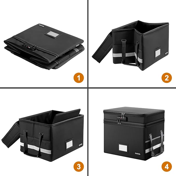 DocSafe File Box with Lock,Multi-Layer Fireproof Document Box Collapsible File Storage Organizer with Pockets/Handle,Large Portable Home Office Filing Safe for Hanging Letter/Legal Size Folders,Black - Image 9