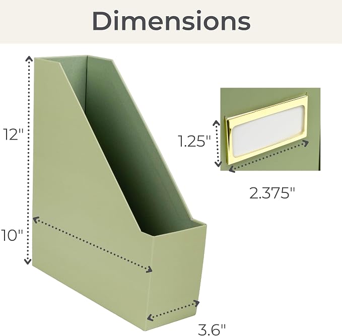 BLU MONACO | Set of 6 Foldable Magazine File Holders in Earth Green | Heavy-Duty Vertical File Organizers with Label Holders | Desk Organizer Set for Paperwork, Documents & Office Storage - Image 7