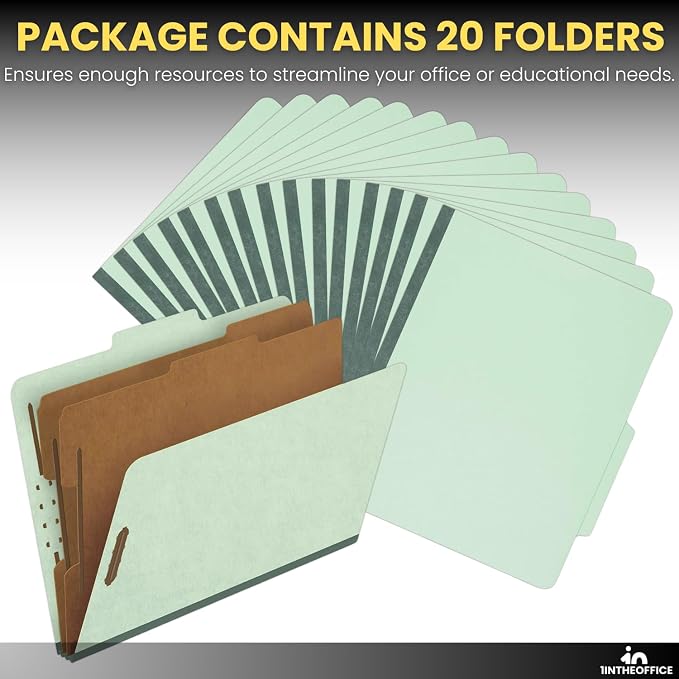 1InTheOffice Classification Folder 2 Dividers Letter Size Green, Pressboard Classification Folders, 2.5" Expansion, 20 Pack - Image 5