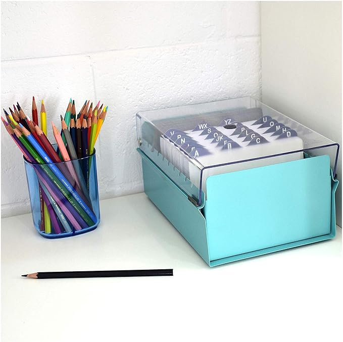 Acrimet 4 x 6 Card File Holder Organizer Box Metal Base Heavy Duty (AZ Index Cards and Divider Included) (Green Color with Clear Crystal Plastic Lid Cover) | With A-Z Index & Non-Slip - Image 3