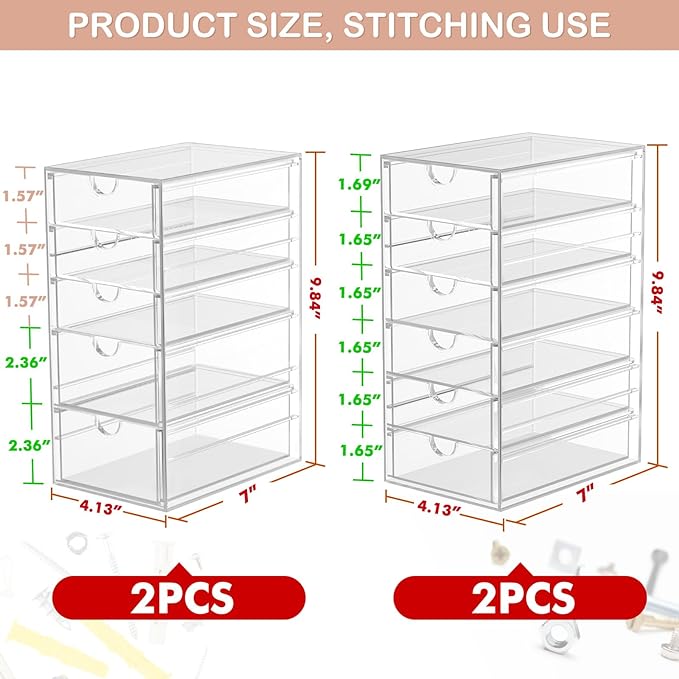 4-Pack 22-Drawer Acrylic Storage & Makeup Organizer for Desk | Smooth-glide drawers, clear acrylic, stackable, dustproof, wipe clean, for office supplies, pens, paper clips, thumb drives - Image 3