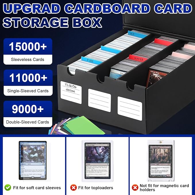 AOBOPLE Trading Card Storage Box,15000+ Cardboard Sports Card Boxes | Bulk Card Boxes with 60 Card Dividers,Labels +Tape,Stackable,Card Organizer for MTG TCG PTCG Sport Cards - Image 2