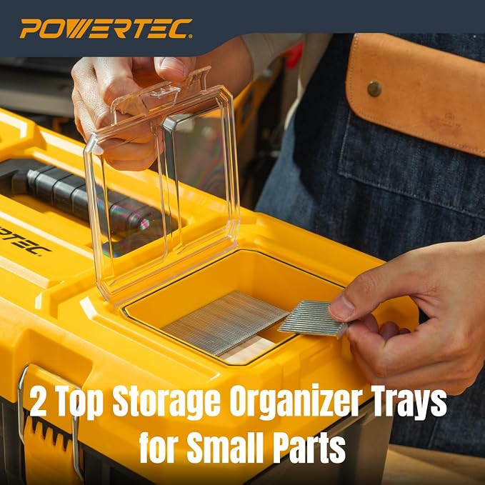 POWERTEC PRO 22-Inch Tool Box with Trays - Lockable, Metal Latch, Organizer, Portable Storage for Tools, Small or Mid-Sized Parts (72363V) - Image 7