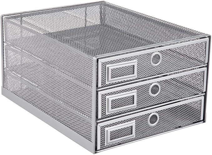 Annova Desk Organizer Wire Mesh 3 Tier Sliding Drawers Paper Sorter/Multifunctional/Premium Solid Construction for Letters, Documents, Mail, Files, Paper, Kids' Art Supplies (Silver) by LivingNecessities