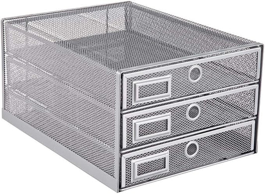 Annova Desk Organizer Wire Mesh 3 Tier Sliding Drawers Paper Sorter/Multifunctional/Premium Solid Construction for Letters, Documents, Mail, Files, Paper, Kids' Art Supplies (Silver) by LivingNecessities