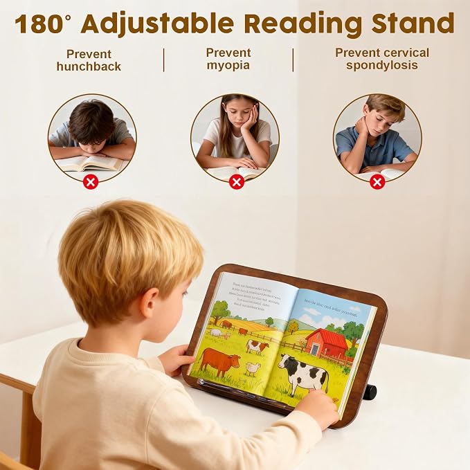 2 in 1 Dual-use Music Stand & Desktop Book Stand, Adjustable Height 16.5"-51", 100% Solid Wood Laptop Floor Stand Book Holder with Elastic Page Clips for Cookbooks (Black Walnut with Tray and Wheels) - Image 8