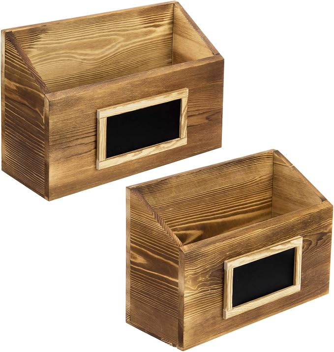 MyGift Rustic Burnt Wood Wall Mounted Mail File Magazine Holder Set of 2 | Burnt Wood Finish, Chalkboard Label, Space Saving Storage, Entryway Organization, Office Document Sorting, Farmhouse Style - Image 6