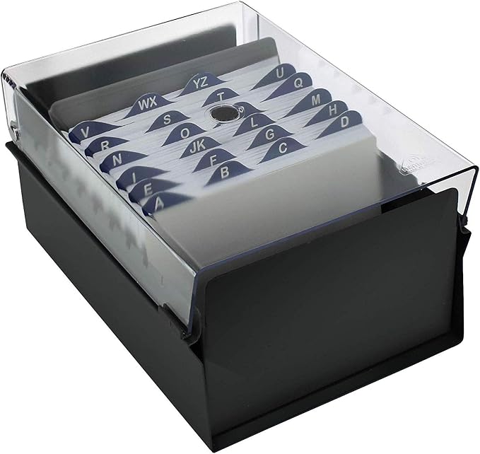 Acrimet 4 x 6 Card File Holder Organizer Box Metal Base Heavy Duty (AZ Index Cards and Divider Included) (Black Color with Clear Crystal Plastic Lid Cover) - Image 4