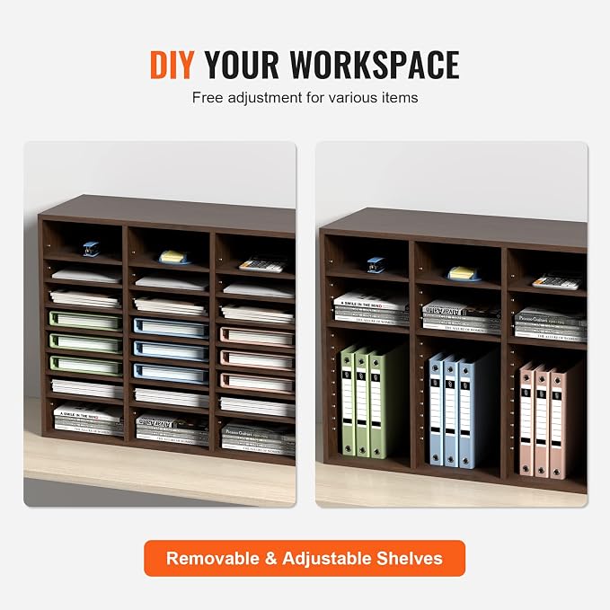 VEVOR 24 Compartments Office Mailbox, Adjustable Shelves, Wood Literature Sorter 29x12x24.4 inches – Ideal for Office, Home, Classroom, Mailrooms Organization – EPA Certified (Brown) - Image 4