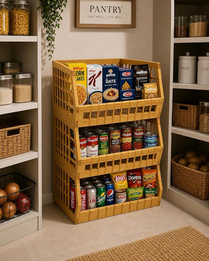Bamboo Stackable, Open Front, Large Storage Bins - Lattice Design Set of 3 - Image 3