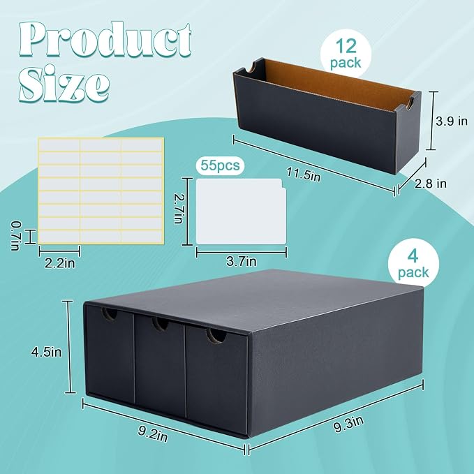 Cholemy Trading Card Storage Box Card Organizer 15000+ with 70 Cardboard Storage Divider, Label Sticker for Collection Compatible with Tcg, Sport Cards(4 Row, 3 in A Row,Black) - Image 2