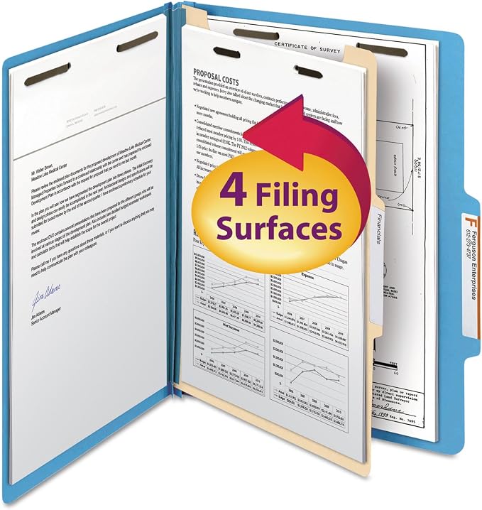 Smead Classification File Folder, 2" Expansion, 2/5-Cut Tab, Letter Size, 10 per Box (1 Divider, Blue) by SMEAD