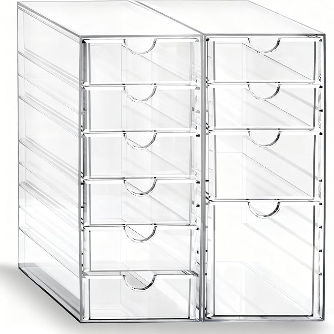 Prsildan Hair Accessories Organizer Acrylic Drawer with 10 Drawers | Clear, Craft Art Supply Storage, For Office Desk Bathroom Vanity Countertop, Set of 2 by Prsildan