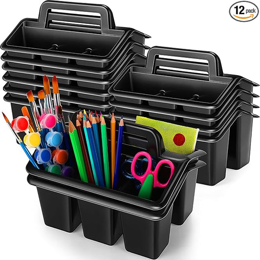 WILLBOND 12 Pcs Classroom Storage Caddies Stackable Utility Caddies with 4 Compartment Plastic Caddy with Handle Portable Storage Bins Organizers for Kids Schools Art Craft Supplies by Willbond+Technology+Limited