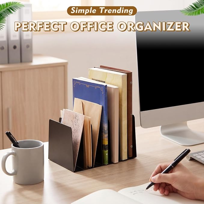 Suzile Metal Desktop File Organizer, 7 Compartments, Vertical File Sorter, Black, 5.51" W x 8.78" L x 4.49" H, Office, Reception Areas, Workspace - Image 6